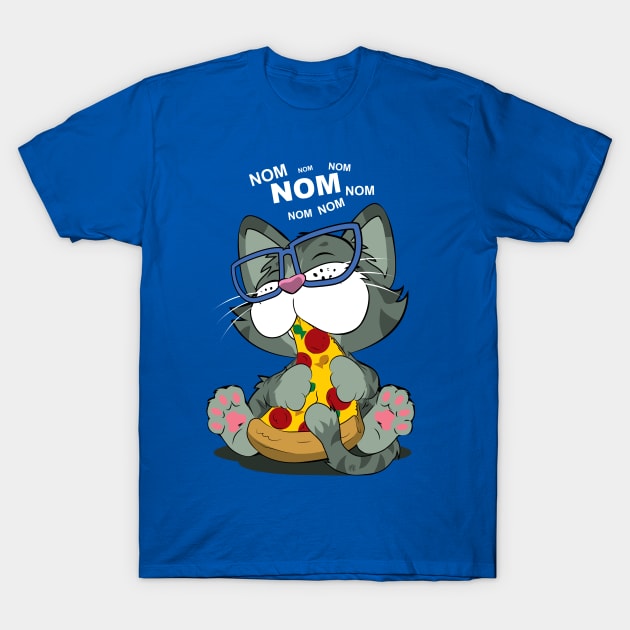 Pizza Cat! Blue T-Shirt by CuddleswithCatsArt